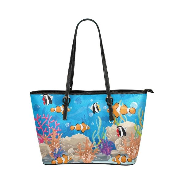 Coral Reef Sea Life Style Leather Tote Bag 1