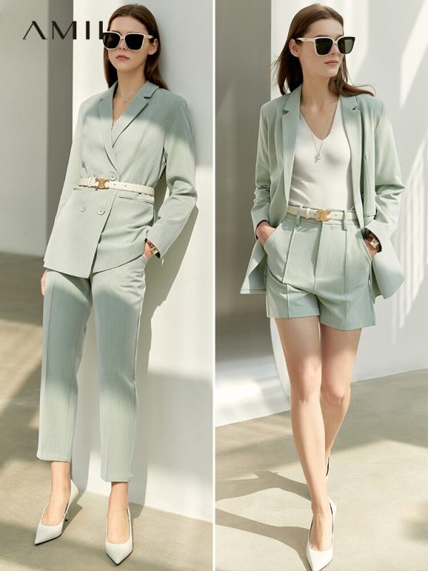 Spring Suit Office Lady Blazer Women Lace V-neck Tanks High Waist Women Pants Female Shorts - Image 2