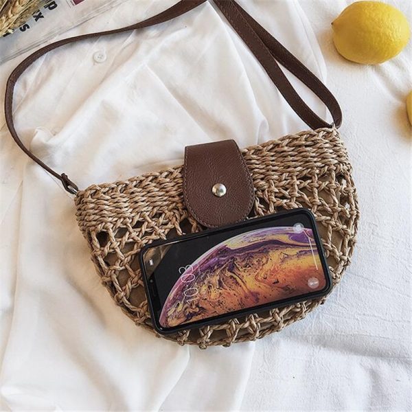 New Summer Rattan Bags Women Saddle Straw Shoulder Bag Handmade Crossbody Bag Lady Handbags Woven Bohemia Clutch - Image 5