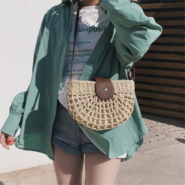 New Summer Rattan Bags Women Saddle Straw Shoulder Bag Handmade Crossbody Bag Lady Handbags Woven Bohemia Clutch - Image 6