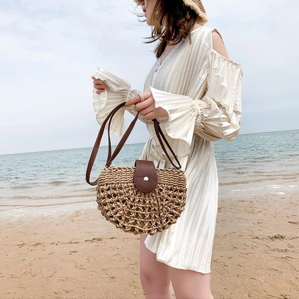 Casual Half Moon Women Straw Rattan Shoulder Bags Wicker Woven Lady Hollow Crossbody Bag Summer Beach Travel Small Handbag Purse - Image 2