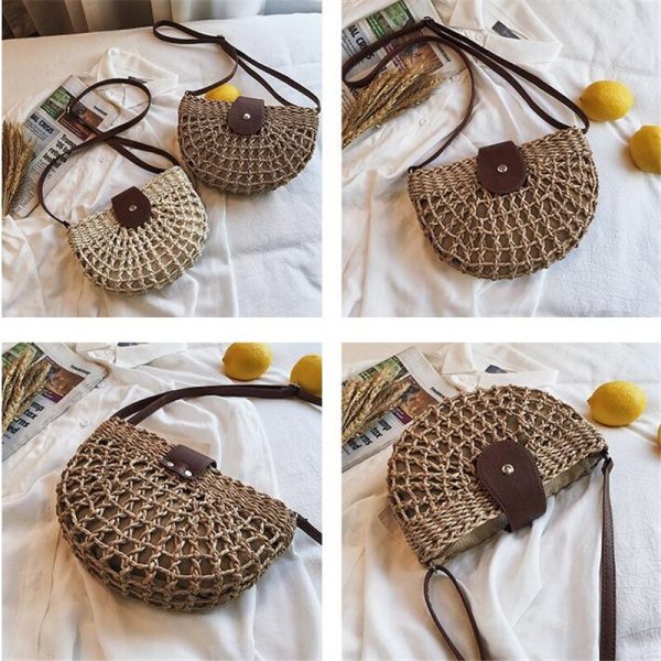 Casual Half Moon Women Straw Rattan Shoulder Bags Wicker Woven Lady Hollow Crossbody Bag Summer Beach Travel Small Handbag Purse - Image 3