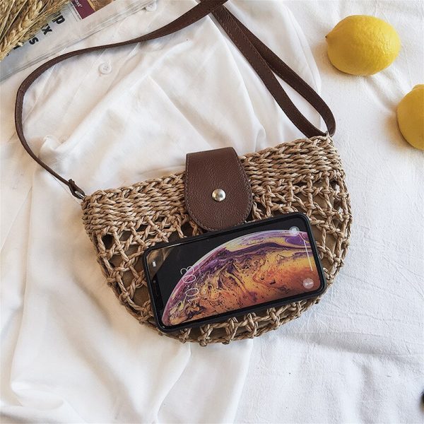 Casual Half Moon Women Straw Rattan Shoulder Bags Wicker Woven Lady Hollow Crossbody Bag Summer Beach Travel Small Handbag Purse - Image 5