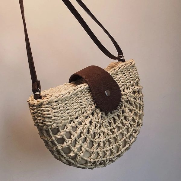 Casual Half Moon Women Straw Rattan Shoulder Bags Wicker Woven Lady Hollow Crossbody Bag Summer Beach Travel Small Handbag Purse