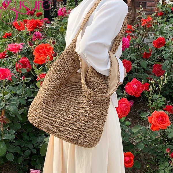 Gusure Stylish Women Straw Retro Summer Handwoven Bow Rattan Handbags Knitted Crossbody Bag Female Tote Boho Travel Purse Bags - Image 3