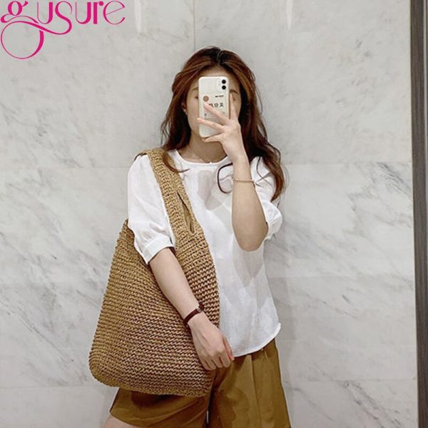 Gusure Stylish Women Straw Retro Summer Handwoven Bow Rattan Handbags Knitted Crossbody Bag Female Tote Boho Travel Purse Bags - Image 4