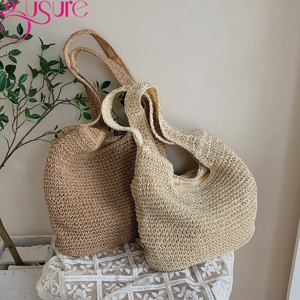 Gusure Stylish Women Straw Retro Summer Handwoven Bow Rattan Handbags Knitted Crossbody Bag Female Tote Boho Travel Purse Bags - Image 5