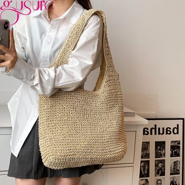 Gusure Stylish Women Straw Retro Summer Handwoven Bow Rattan Handbags Knitted Crossbody Bag Female Tote Boho Travel Purse Bags - Image 6