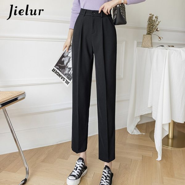 Jielur Fashion Female Pants Spring Straight Black White Khaki Trousers Suits Formal Casual S-XL New Women's Pants Harajuku - Image 2