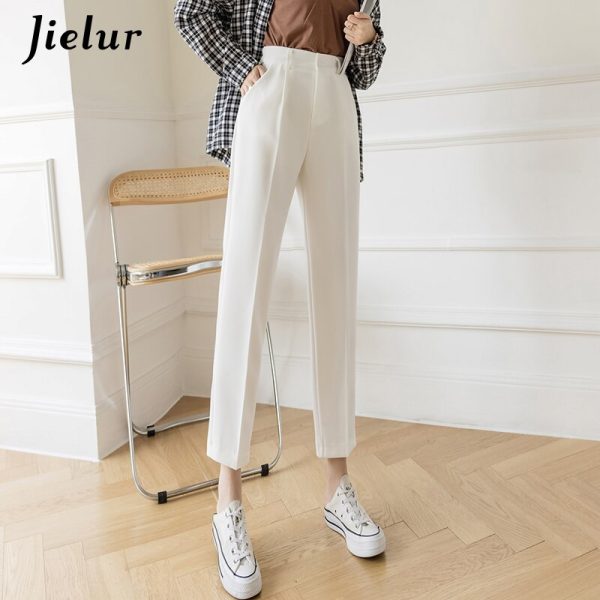 Jielur Fashion Female Pants Spring Straight Black White Khaki Trousers Suits Formal Casual S-XL New Women's Pants Harajuku - Image 3