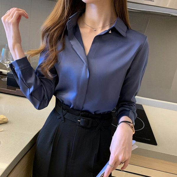 Silk Women's Shirt Long Sleeve Fashion Woman Blouses Satin Top Female Shirts and Blouse Basic Ladies Tops OL Women Clothing - Image 2