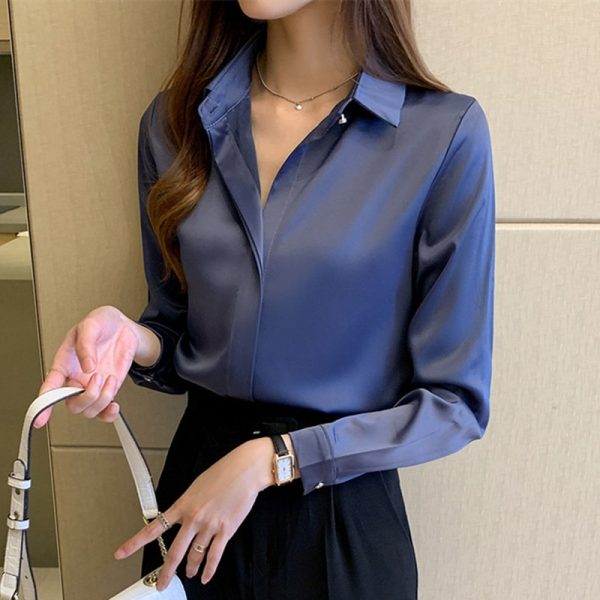 Silk Women's Shirt Long Sleeve Fashion Woman Blouses Satin Top Female Shirts and Blouse Basic Ladies Tops OL Women Clothing