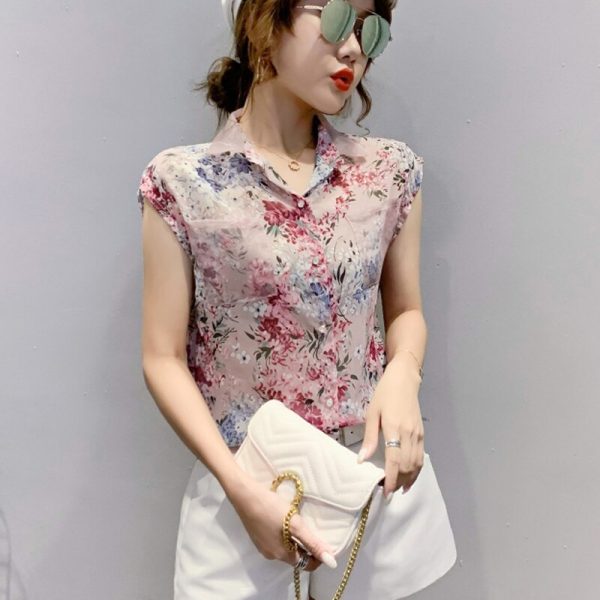 Summer Blouse Sleeveless Shirts Women Vintage Floral Print Blouses Ladies Tops Blouse Mujer Casual Chiffon shirt 10225 - Image 4