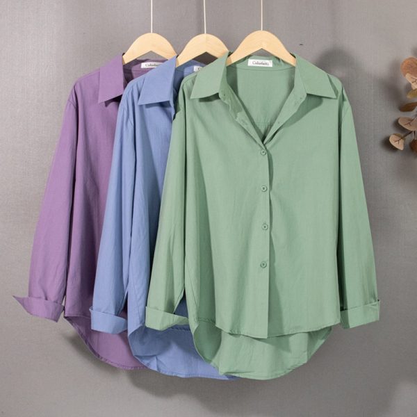 Vintage Cotton and Linen Oversized Shirts New 2023 Women Summer Spring Blouses and Shirts Buttons Casual Office Wild Tops 18322 - Image 4