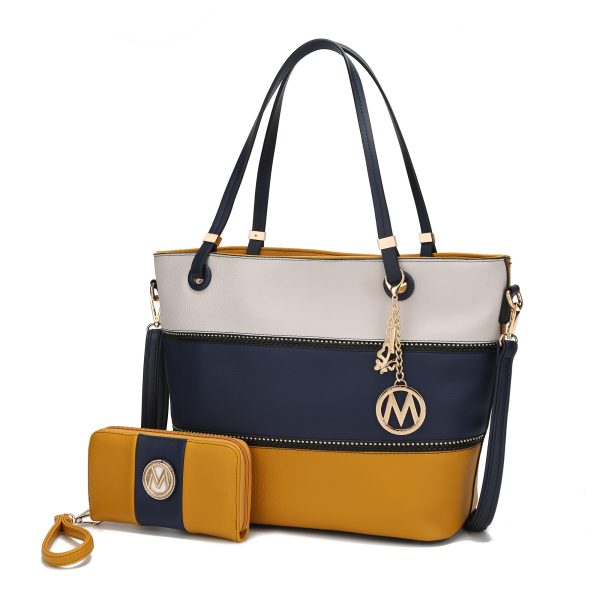 MKF Collection Vallie Color-Block Vegan Leather Women Tote Bag with Matching Wallet by Mia K