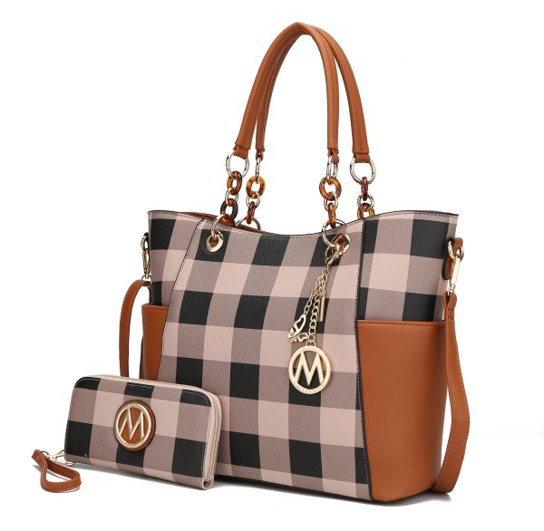 MKF Collection Bonita Checker Tote Handbag & Wallet Set Women by Mia K