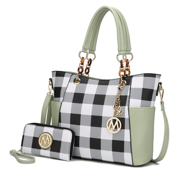 MKF Collection Bonita Checker Tote Handbag & Wallet Set Women by Mia K