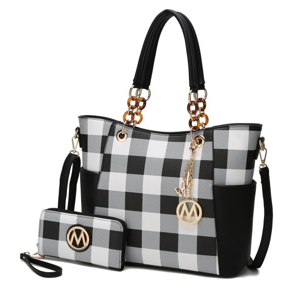 MKF Collection Bonita Checker Tote Handbag & Wallet Set Women by Mia K