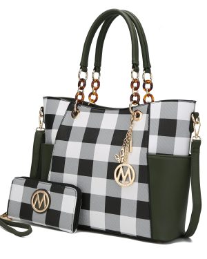 MKF Collection Bonita Checker Tote Handbag & Wallet Set Women by Mia K