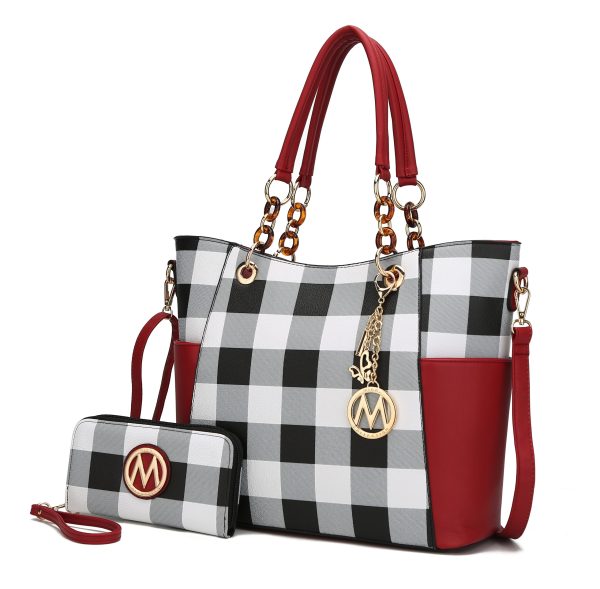 MKF Collection Bonita Checker Tote Handbag & Wallet Set Women by Mia K