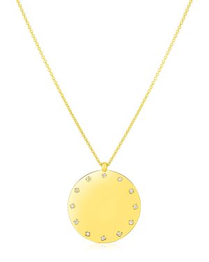 14K Yellow Gold Disc Necklace with Diamonds