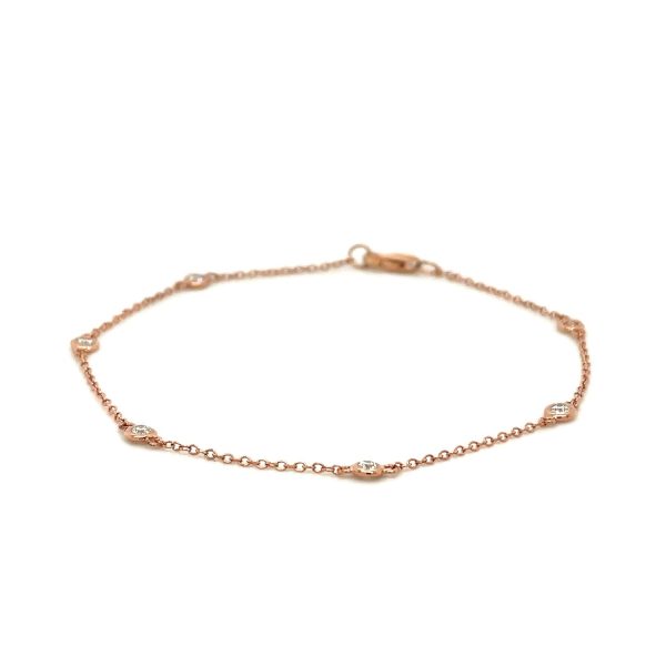 14k Rose Gold 7 inch Bracelet with Diamond Stations - Image 2