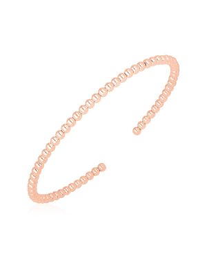 14k Rose Gold High Polish Bead Cuff Bangle (3mm)