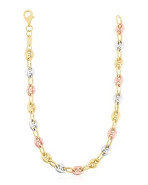 14k Tri Color Gold High Polish Puffed Mariner Link Chain