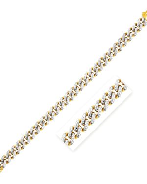 14k Two Tone Gold 8 1/4 inch Curb Chain Bracelet with White Pave