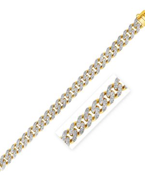 14k Two Tone Gold Curb Chain Bracelet with Diamond Pave Links