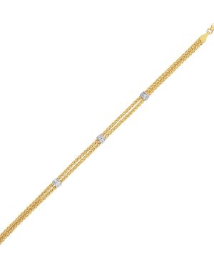 14k Two-Tone Gold Dual Wheat Chain Bracelet with Diamond Stations (.02 cttw)