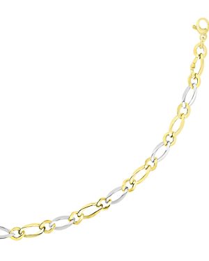 14k Two-Tone Gold Figaro Chain Bracelet with Long and Short Links