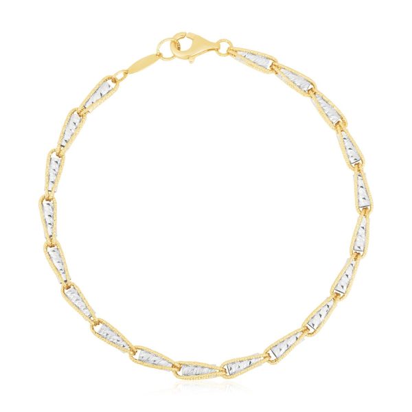 14k Two Tone Gold High Polish Diamond Cut Link Chain Bracelet - Image 2