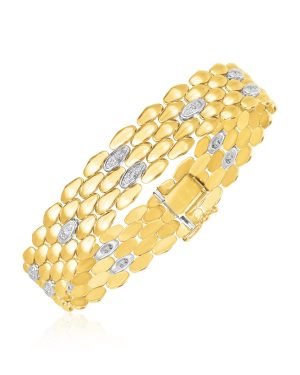 14k Two Tone Gold High Polish Diamond Panther Bracelet (12mm)