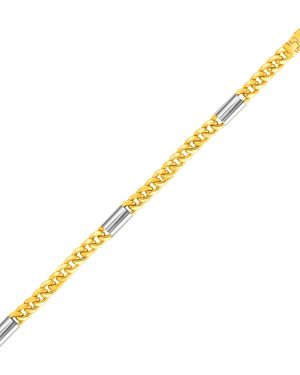 14k Two Tone Gold Mens Twisted Oval and Bar Link Bracelet