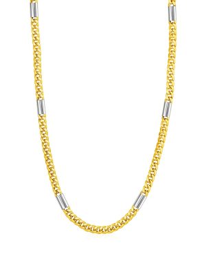 14k Two Tone Gold Mens Twisted Oval and Bar Link Necklace