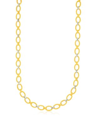 14k Two-Tone Gold Multi-Textured Oval Link Fancy Necklace