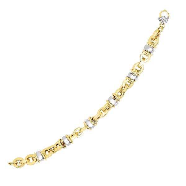 14k Two-Tone Gold Oval Bracelet with Barrel Bead Connectors