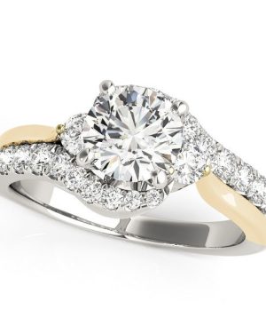 14k White And Yellow Gold Round Bypass Diamond Engagement Ring (1 1/2 cttw)