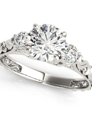 14k White Gold Antique Design 3 Stone Diamond Engagement Ring (1 3/4 cttw)