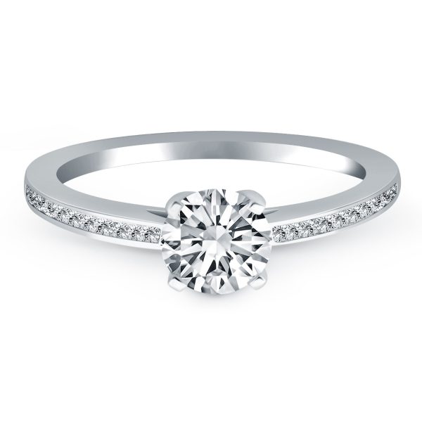 14k White Gold Channel Set Cathedral Engagement Ring - Image 2