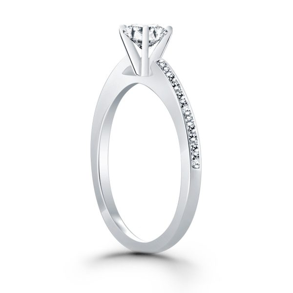 14k White Gold Channel Set Cathedral Engagement Ring - Image 3