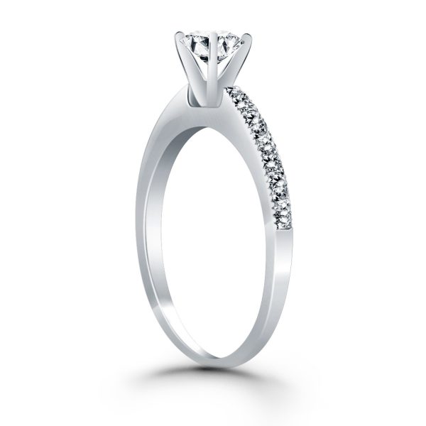 14k White Gold Classic Diamond Pave Solitaire Engagement Ring - Image 2