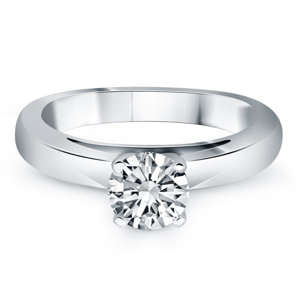 14k White Gold Classic Wide Band Cathedral Solitaire Engagement Ring - Image 2