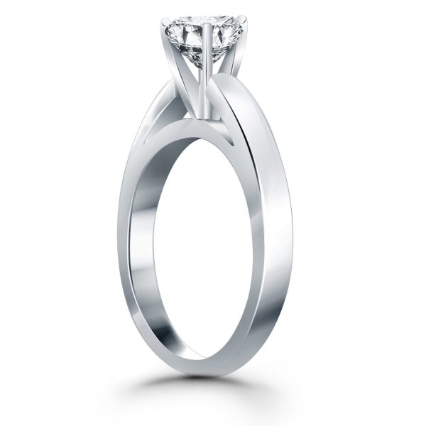 14k White Gold Classic Wide Band Cathedral Solitaire Engagement Ring - Image 3