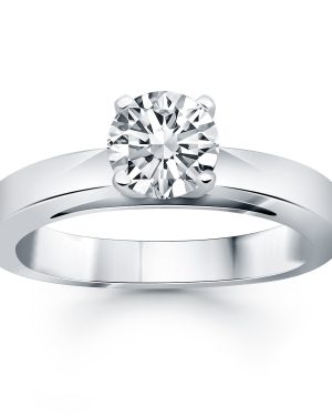 14k White Gold Classic Wide Band Cathedral Solitaire Engagement Ring