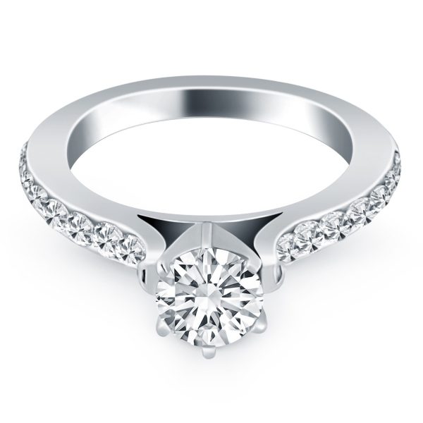 14k White Gold Curved Shank Engagement Ring with Pave Diamonds - Image 2