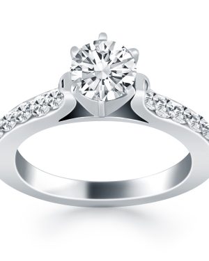 14k White Gold Curved Shank Engagement Ring with Pave Diamonds