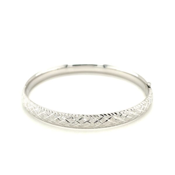 14k White Gold Diamond Carved Bangle (6.0 mm) - Image 2