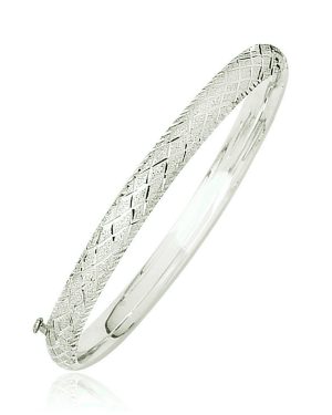 14k White Gold Diamond Carved Bangle (6.0 mm)